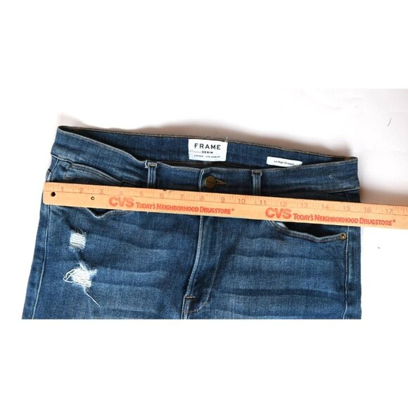 FRAME Denim Women's Sz 31 Le High Straight Raw Hem Distressed Jeans Medium Wash - Picture 9 of 13